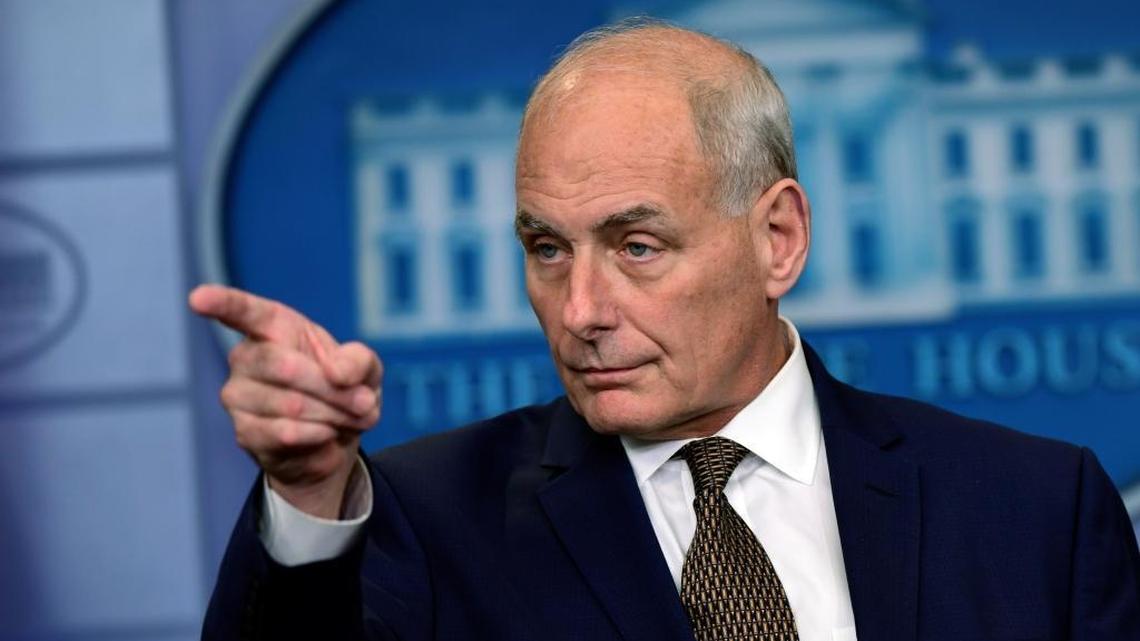 FILE - In this Oct. 12, 2017, file photo, White House Chief of Staff John Kelly calls on a reporter during the daily briefing at the White House in Washington. Kelly told Fox News host Laura Ingraham in an interview that aired Oct. 30, 2017, that Confederate General Robert E. Lee was “an honorable man” and applying current thinking on social issues to figures in history is “very, very dangerous.” The former Marine general was responding to a question about a Virginia church’s decision to remove historical markers for Lee and George Washington.
