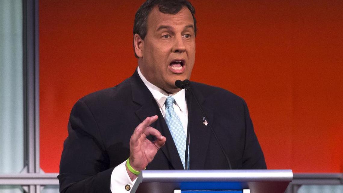 
Republican presidential candidate New Jersey Gov. Chris Christie during the first Republican presidential debate at the Quicken Loans Arena Thursday, Aug. 6, 2015, in Cleveland, Ohio.
