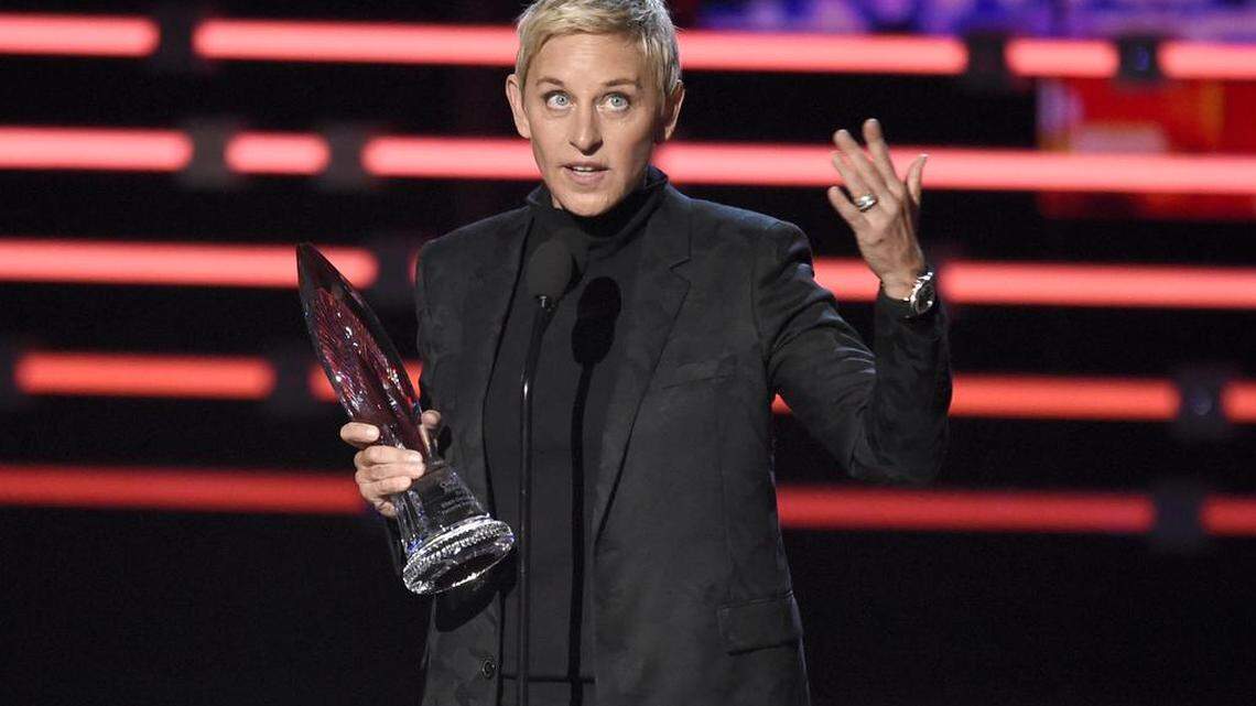 Ellen DeGeneres accepts the award for favorite humanitarian at the People's Choice Awards in Los Angeles in January.
