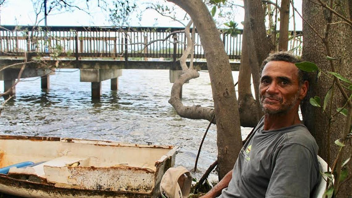 Andres Lopez barely survived Hurricane Irma. He lives aboard his fishing boat in Coconut Grove and tried to ride out the storm. When the boat began to sink, he swam ashore.