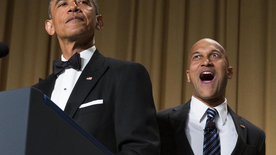 In this April 25, 2016 file photo, President Barack Obama brings out actor Keegan-Michael Key from Key & Peele to play the part of "Luther, President Obama's anger translator" during his remarks at the White House Correspondents' Association dinner at the Washington Hilton in Washington.