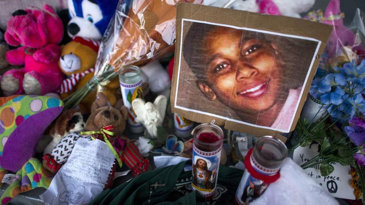 A memorial to Tamir Rice that was assembled in a Cleveland park after he was fatally shot by a police officer in 2014. A vigil was held Sunday in Cleveland on the anniversary of his death.