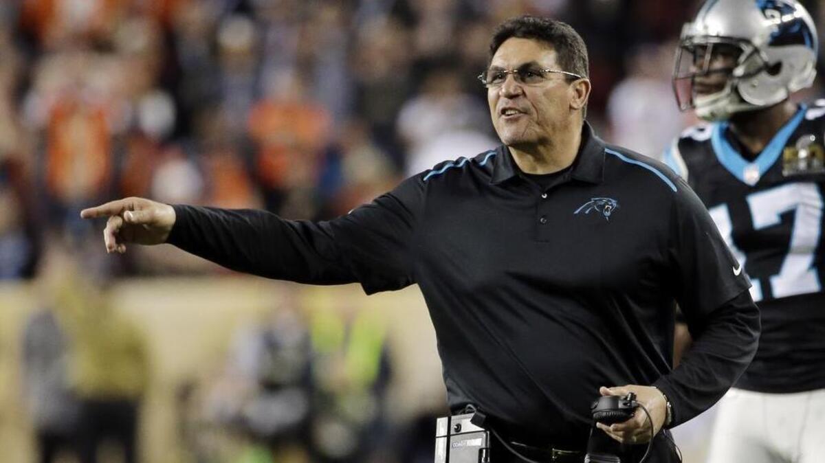 Carolina Panthers’ head coach Ron Rivera yells during the second half of the NFL Super Bowl 50 football game Sunday, Feb. 7, 2016, in Santa Clara, Calif.