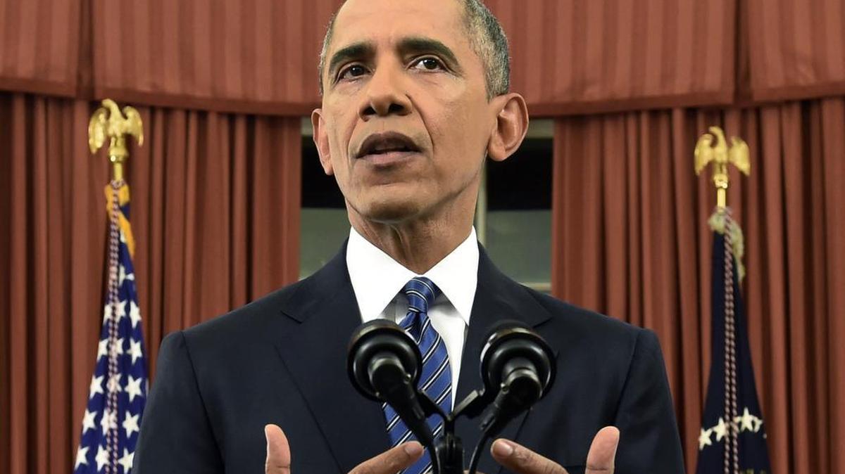 President Barack Obama addresses the nation from the Oval Office at the White House on Sunday night. In a rare Oval Office address, Obama vowed the United States would overcome a terror threat that has entered a “new phase” as he sought to reassure Americans shaken by recent attacks in Paris and California.