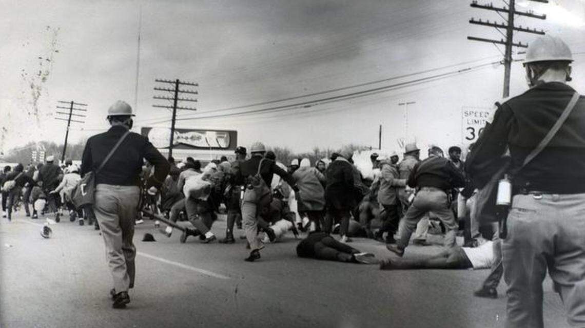 
 Demonstrators clash with police in 1965 in Selma, Alabama. Many members of the U.S. Congress are expected at the 50th anniversary of the march to be held in Selma on Sunday, March 8, 2015.
