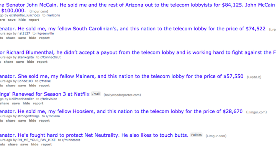 Reddit users flooded the site’s front page with pro-net-neutrality posts