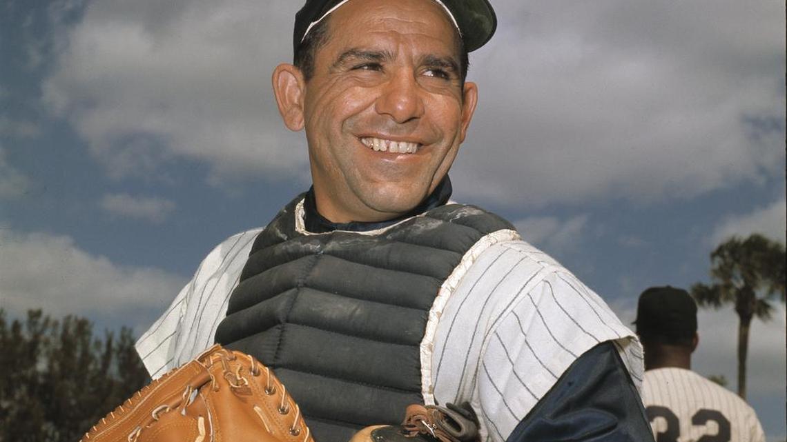 
New York Yankee catcher Yogi Berra poses at spring training in Florida, in an undated file photo. Berra, the Yankees Hall of Fame catcher has died. He was 90. 
