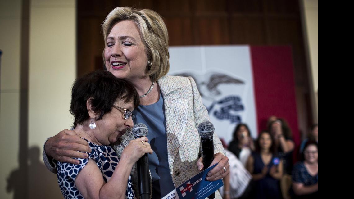 
Iowa Democratic party leader Jan Bauer introduced Hillary Clinton on the campus of Iowa State University in Ames, Iowa on Sunday, July 26, 2015.
