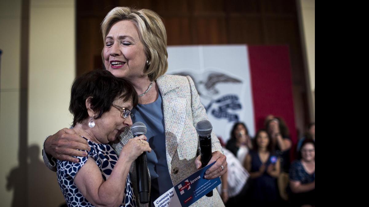 
Iowa Democratic party leader Jan Bauer introduced Hillary Clinton on the campus of Iowa State University in Ames, Iowa on Sunday, July 26, 2015.
