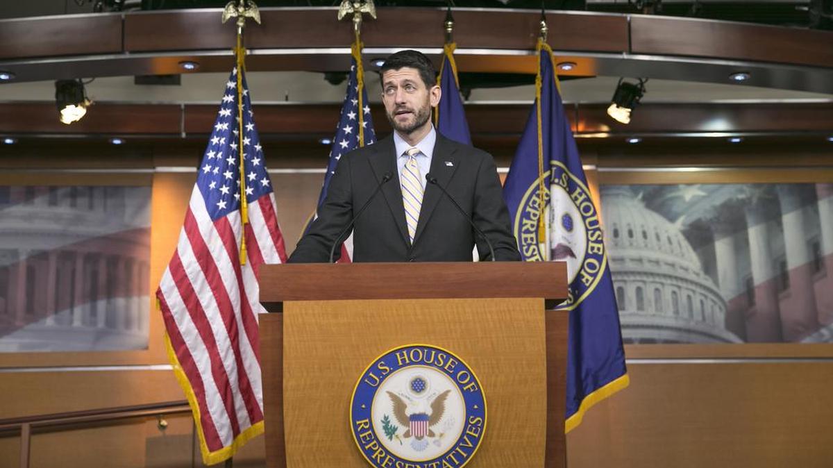 House Speaker Paul Ryan of Wis. meets with reporters on Capitol Hill in Washington, Thursday, Dec. 10, 2015. White House and congressional negotiators searched for compromise Thursday on huge tax and spending bills with a combined price tag of well over $1 trillion, with leaders hoping to clinch agreements and let Congress adjourn for the year next week.
