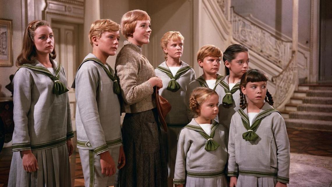 Chairmian Carr, as Liesl, Nicholas Hammond, as Friedrich, Julie Andrews, as Maria, Heather Menzies (back row) as Louisa, Duane Chase, as Kurt, and Angela Cartwright, as Brigitta, front row, from left, Kym Karath, as Gretl, and Debbie Turner, as Marta, in a scene from the film, “The Sound of Music.” Carr died Saturday at age 73.
