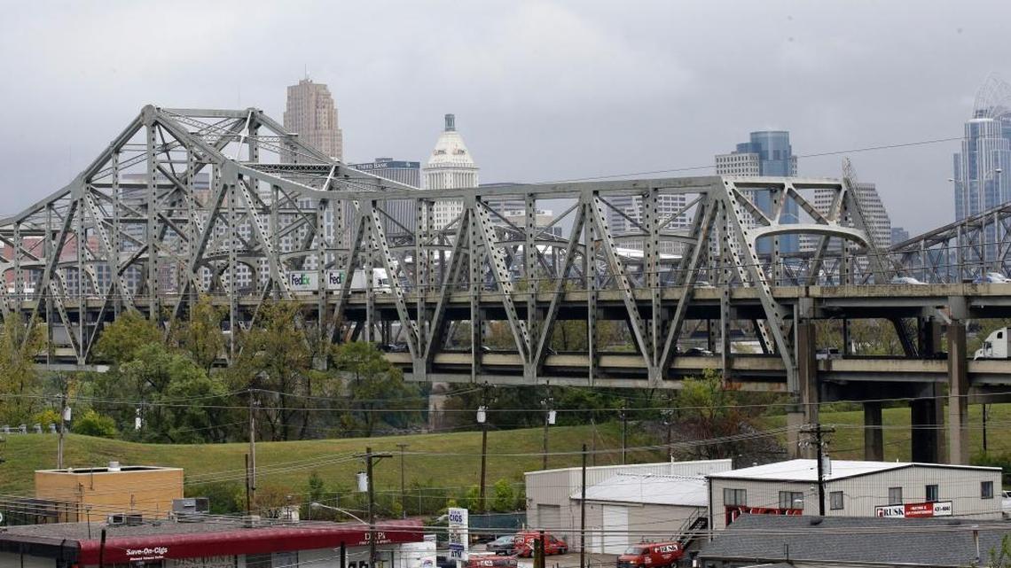 The Brent Spence Bridge, built in 1963, in front of the Cincinnati skyline carries tens of thousands more vehicles a day than it was designed to handle, with accidents reaching an all-time high in 2015. It is one of many bridges nationwide that governors would like upgraded or replaced amid talk of infrastructure investment.