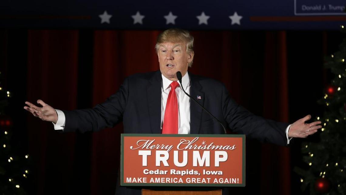 Republican presidential candidate Donald Trump speaks during a campaign rally at the Veterans Memorial Building Dec. 19, 2015, in Cedar Rapids, Iowa.