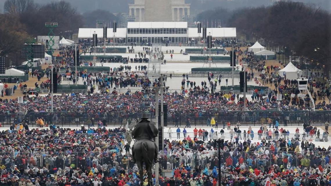 Crowds fill in along the National Mall before the swearing in of Donald Trump as the 45th president of the United States during the 58th presidential inauguration at the U.S. Capitol in Washington, Friday, Jan. 20, 2017.