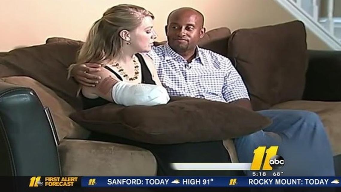 Tiffany Johnson and her husband, J.J. Johnson, talk about the shark attack from their home in Concord, North Carolina.
