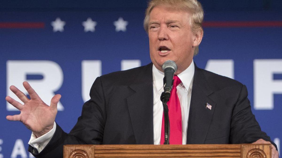 
Donald Trump speaks in Bluffton, S.C. Trump's recent poll results earned him a place in the first prime time Republican presidential debate, Thursday.
