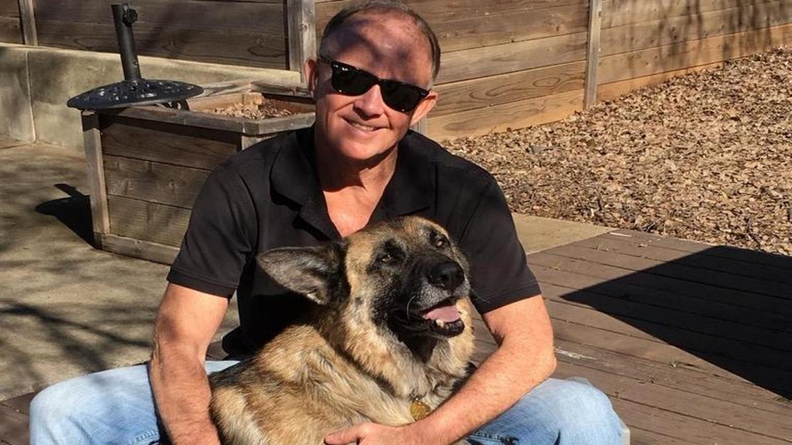 Steve Frost of Redding, Calif., with 11-year-old Elmo, who takes four pills morning and evening.