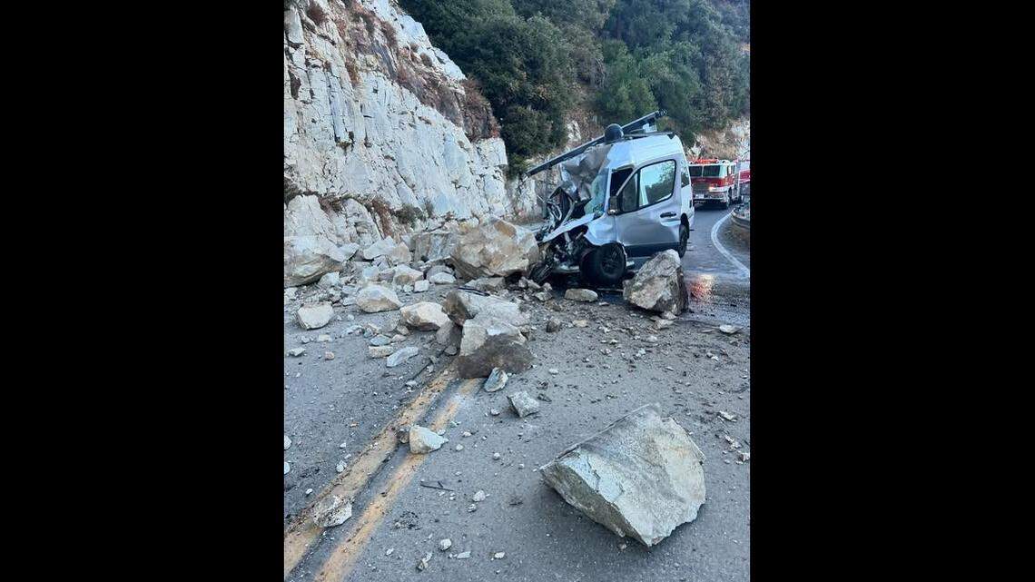 Firefighters in California found Joseph Furtek trapped inside his van after it was damaged by a rockslide.