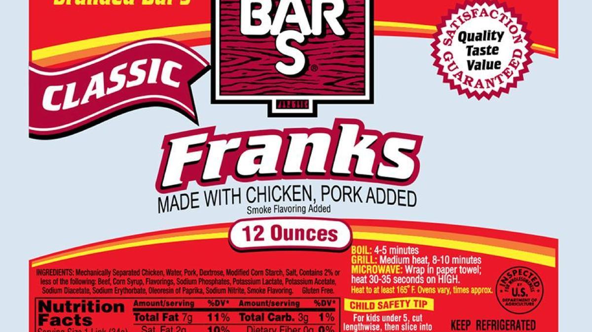 Bar-S classic franks made with chicken and pork have been recalled over concerns of listeria contamination at the company.