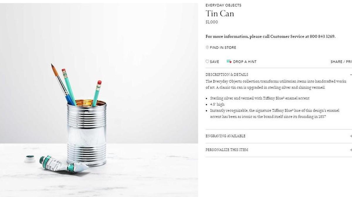 Summary: Facing ominous drops in sales, luxury jeweler Tiffany & Co. confused people by offering expensive everyday objects, including a $1000 tin can
