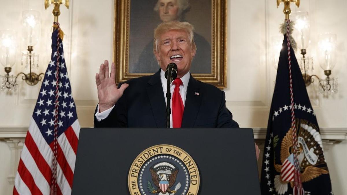 President Donald Trump speaks about the deadly white nationalist rally in Charlottesville, Va., Monday, Aug. 14, 2017, in the Diplomatic Room of the White House. (AP Photo/Evan Vucci)