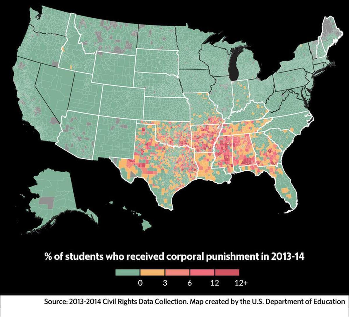 Additional detail: https://www2.ed.gov/policy/gen/guid/school-discipline/images/2013-14-crdc-corporal-punishment-map-1200.png