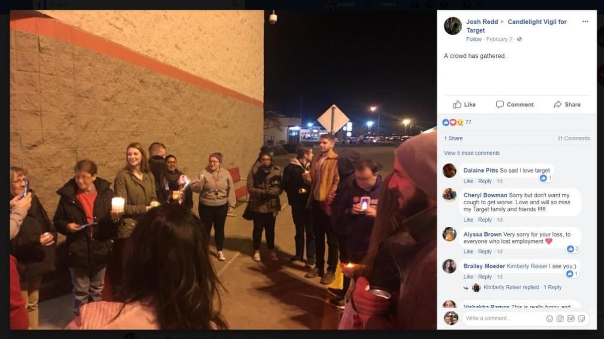 The day before the Target in Hutchinson closed, employees and loyal Target shoppers gathered in front of the store for a candlelight vigil.