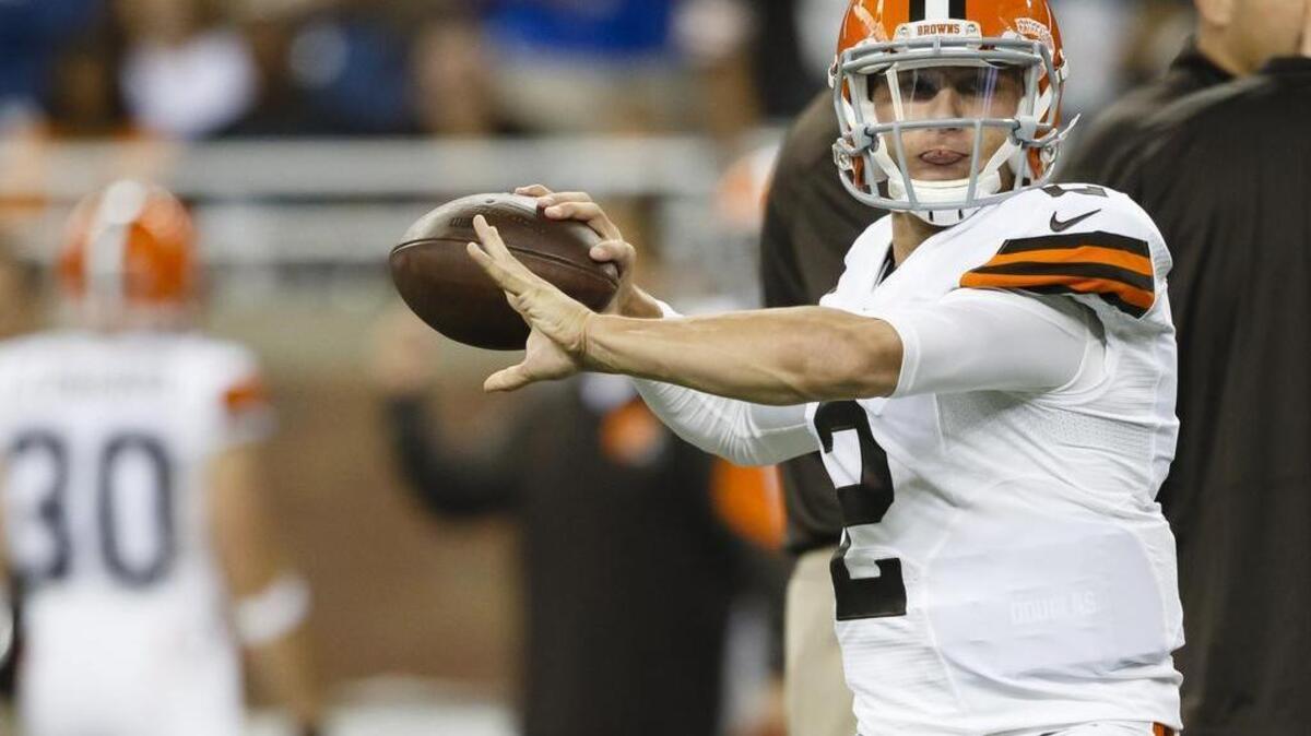 Cleveland Browns quarterback Johnny Manziel (2) warms up before a preseason NFL football game against the Detroit Lions at Ford Field in Detroit, Saturday, Aug. 9, 2014.