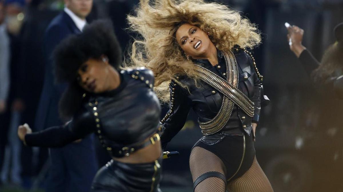 In this Sunday, Feb. 7, 2016, file photo, Beyonce performs during halftime of the NFL Super Bowl 50 football game in Santa Clara, Calif.