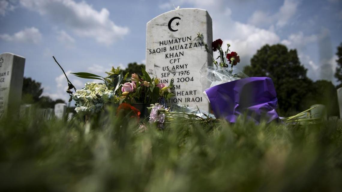 People have been leaving flowers and visiting the grave of Capt. Humayun Khan at Arlington Cemetery.