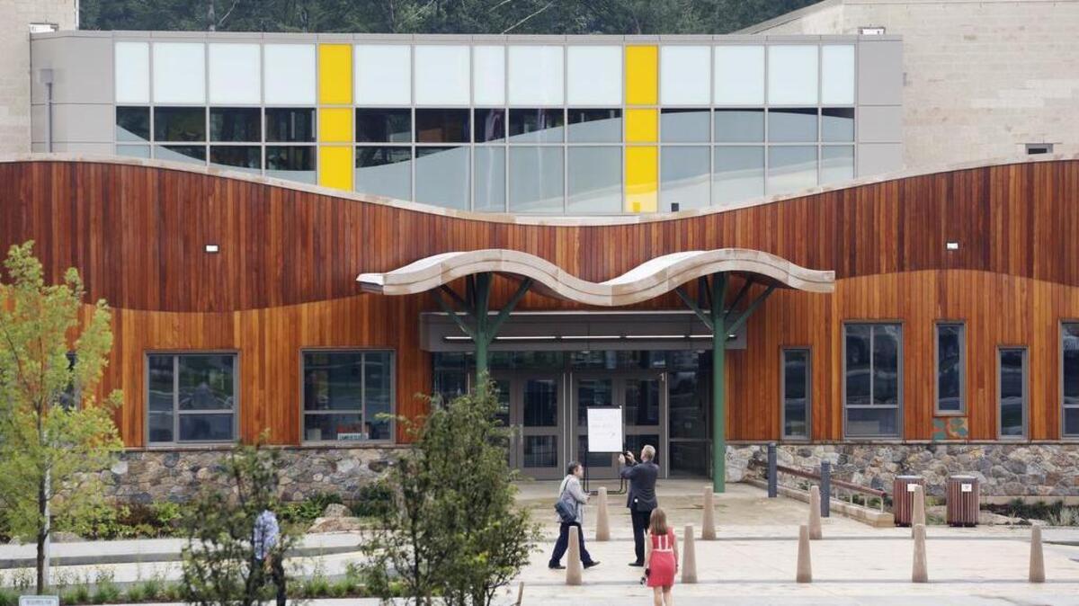 The hosts a media open house, Friday, July 29, 2016, in Newtown, Conn. The public got its first look at the new Sandy Hook Elementary School in Newtown, Conn., on Friday. It replaced the one torn down after a gunman entered it in December 2014 and killed 20 first-graders and six educators. The $50 million, 86,800-square-foot building opens next month.
