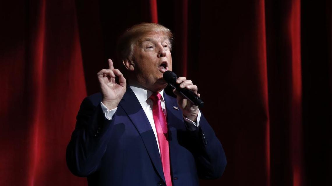 Republican presidential candidate Donald Trump speaks during the Outdoor Channel and Sportsman Channel's 16th annual Outdoor Sportsman Awards on Thursday in Las Vegas.