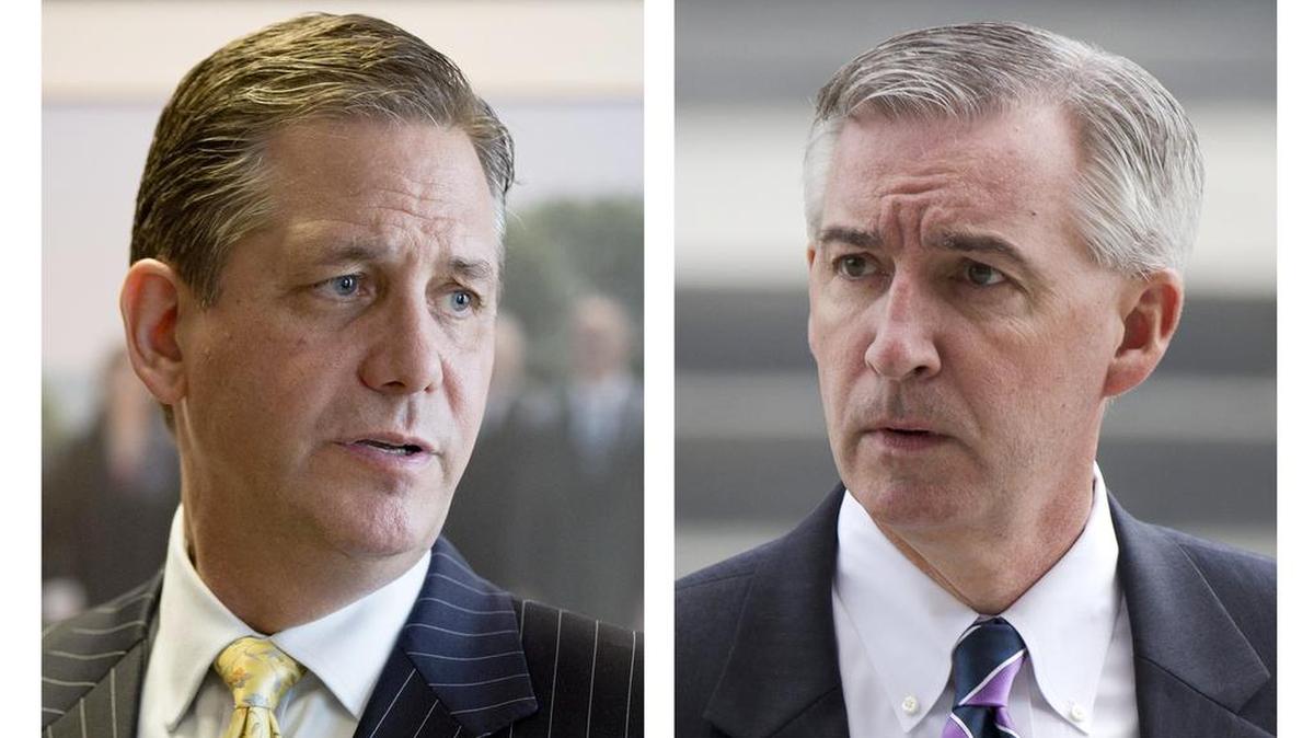 Bruce L. Castor Jr., left, lost the race for Montgomery County district attorney to Kevin Steele, right, onTuesday, Nov. 3, 2015. The investigation of sexual assault claims against comedian Bill Cosby became a major issue in the election.