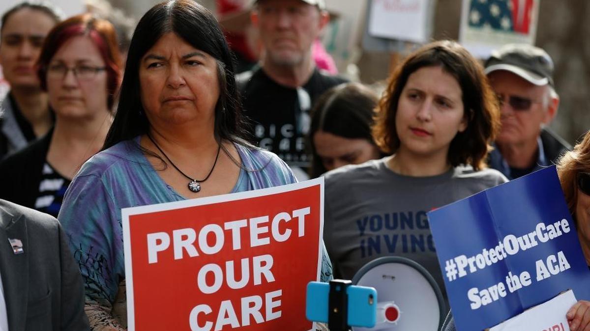Protesters rally against Republicans’ efforts to repeal the Affordable Care Act, commonly known as Obamacare, in 2017