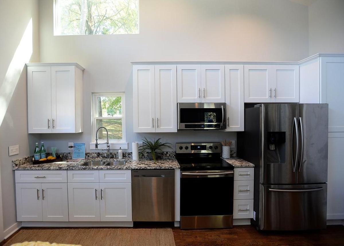 Kitchen inside developer Kevin Young’s tiny house development in Coulwood on Cathey Roadd. Neighbors in Coulwood are upset about his planned development of tiny houses.