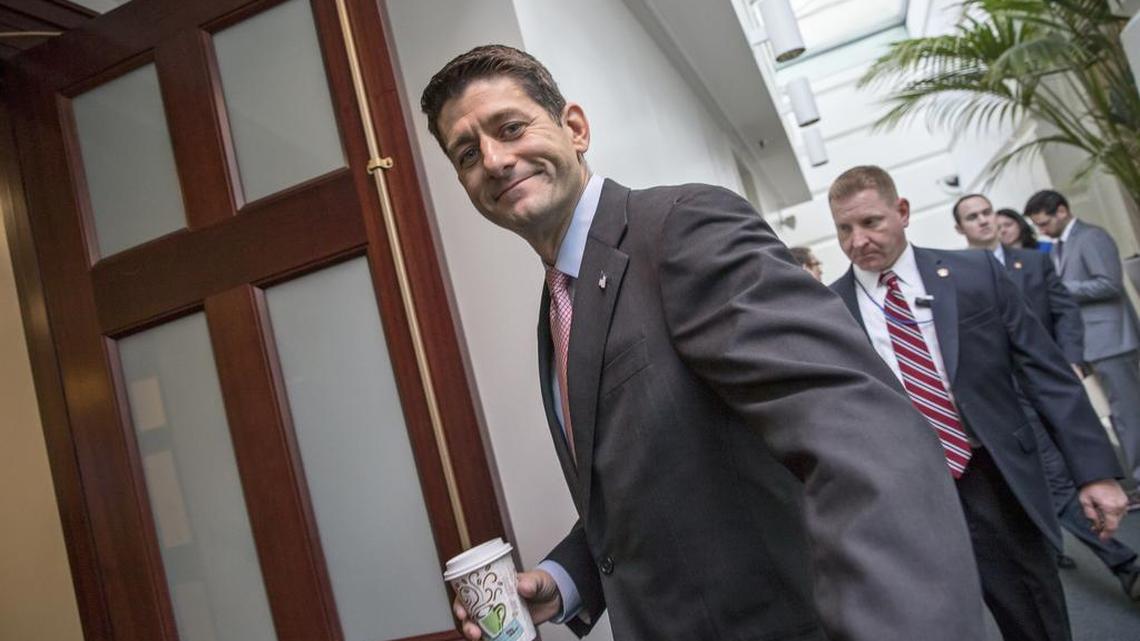 House Speaker Paul Ryan of Wisconsin arrives for a GOP strategy session with House Republicans, Tuesday, Nov. 17, 2015, on Capitol Hill in Washington. “This is a moment where it is better to be safe than to be sorry,” Ryan said Tuesday. “So we think the prudent, the responsible thing is to take a pause in this particular aspect of the refugee program in order to verify that terrorists are not trying to infiltrate the refugee population.”