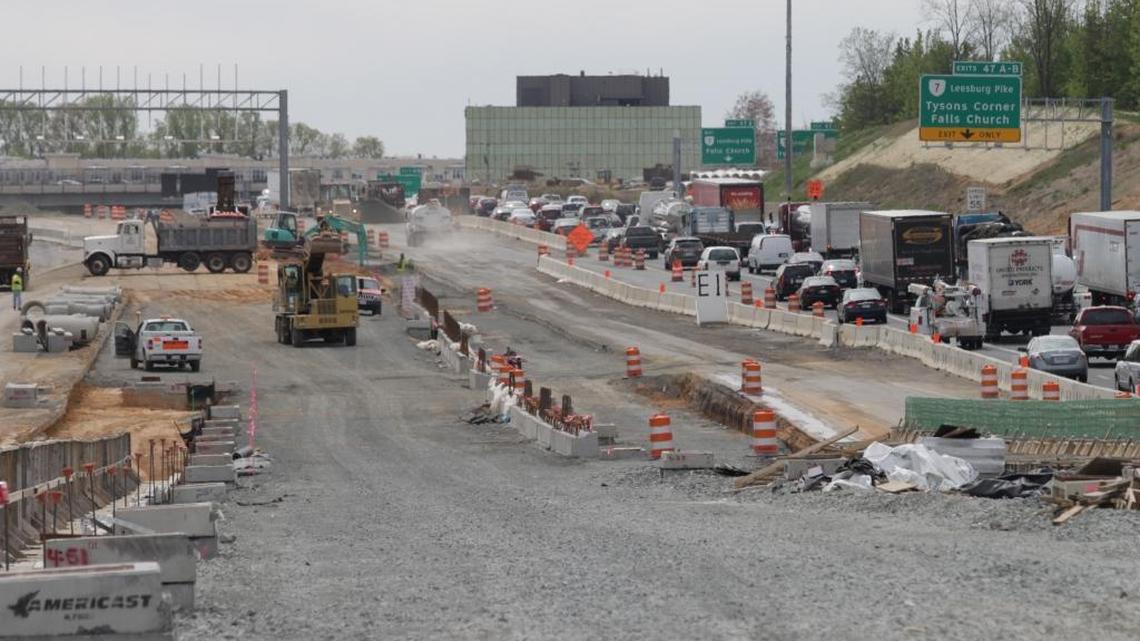 Construction on the Capital Beltway, Interstate 495, at Tysons Corner, Va., in April 2012.