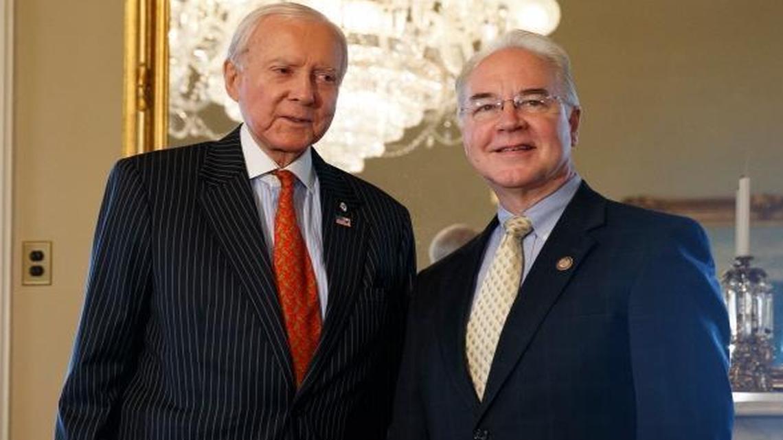 Senate Finance Committee Chairman Sen. Orrin Hatch, R-Utah, left, meets with Secretary of Health and Human Services-designate Rep. Tom Price, R- Ga., Thursday, Dec. 8, 2016, on Capitol Hill in Washington.