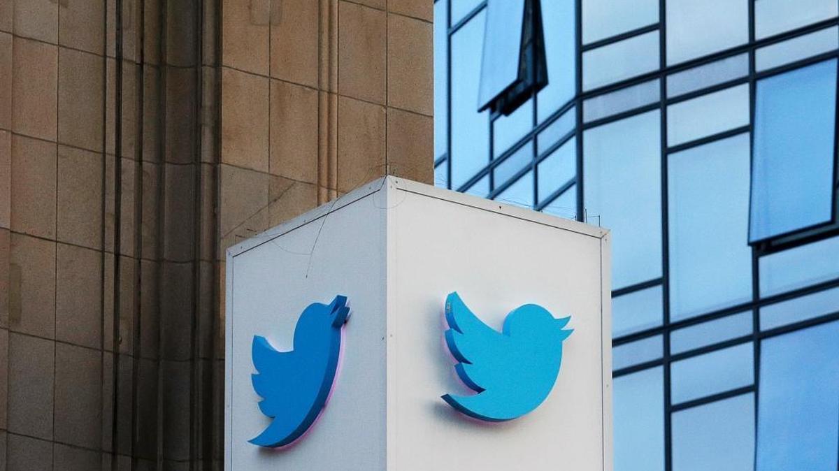 A logo adorns a Twitter sign outside of the company’s headquarters in San Francisco. 