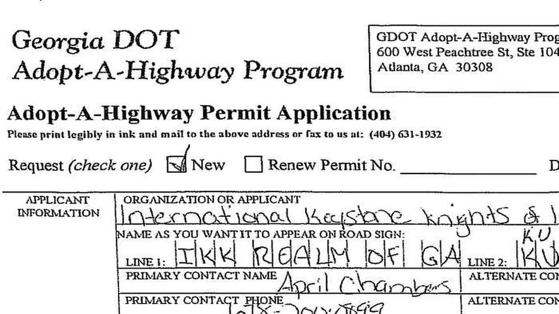 Part of the KKK’s application to join the Adopt-a-Highway program in Georgia.