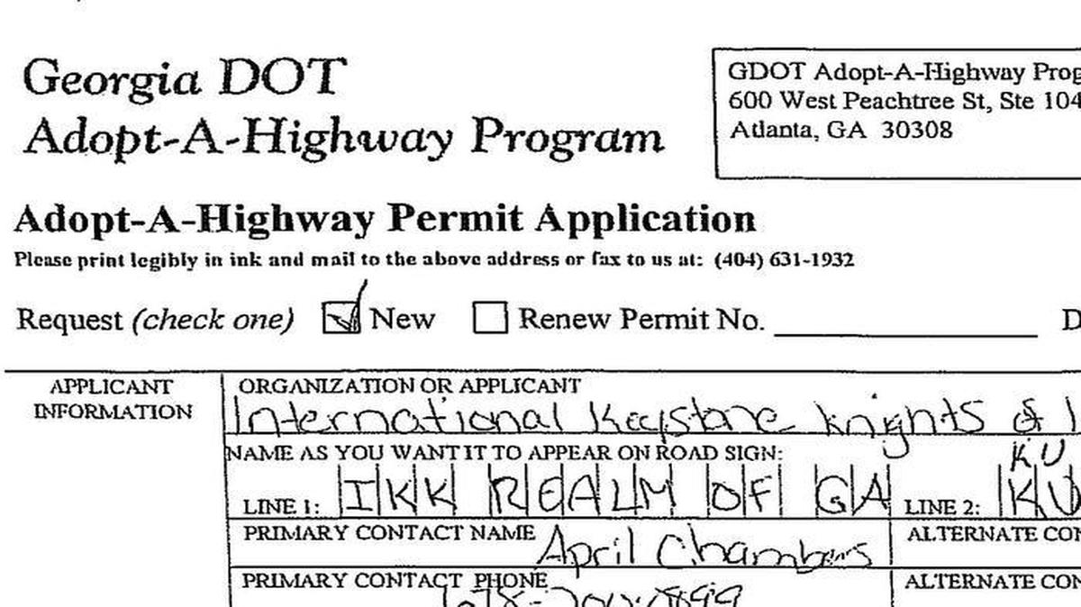 Part of the KKK’s application to join the Adopt-a-Highway program in Georgia.