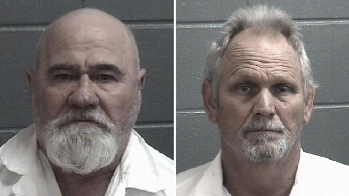 This combination of undated booking photos released by the Spalding County, Georgia, Sheriff's Department shows, from left, Frankie Gebhardt and Bill Moore Sr., who were charged in connection with the death of Timothy Coggins, a black man killed in Georgia in 1983.