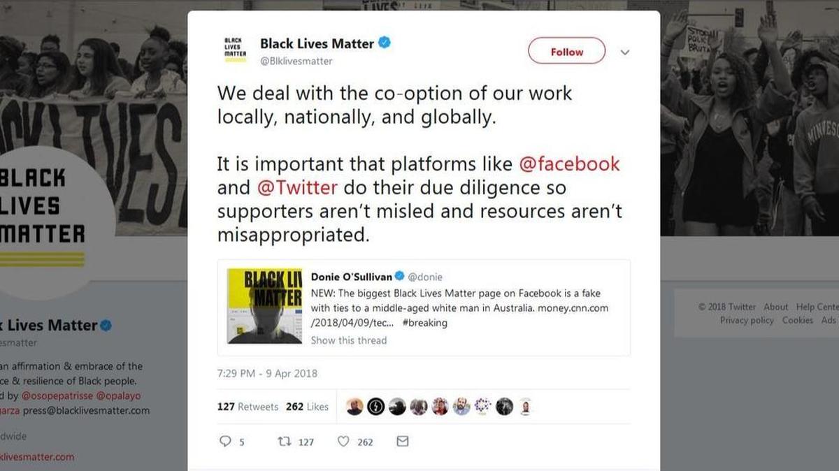 A fake Black Lives Matter page on Facebook run by a white union official from Australia has been taken down following a CNN investigation.