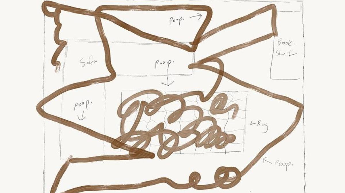 Jesse Newton made this drawing to show what his living room looked like after the family’s Roomba ran over dog poop and spread it everywhere.