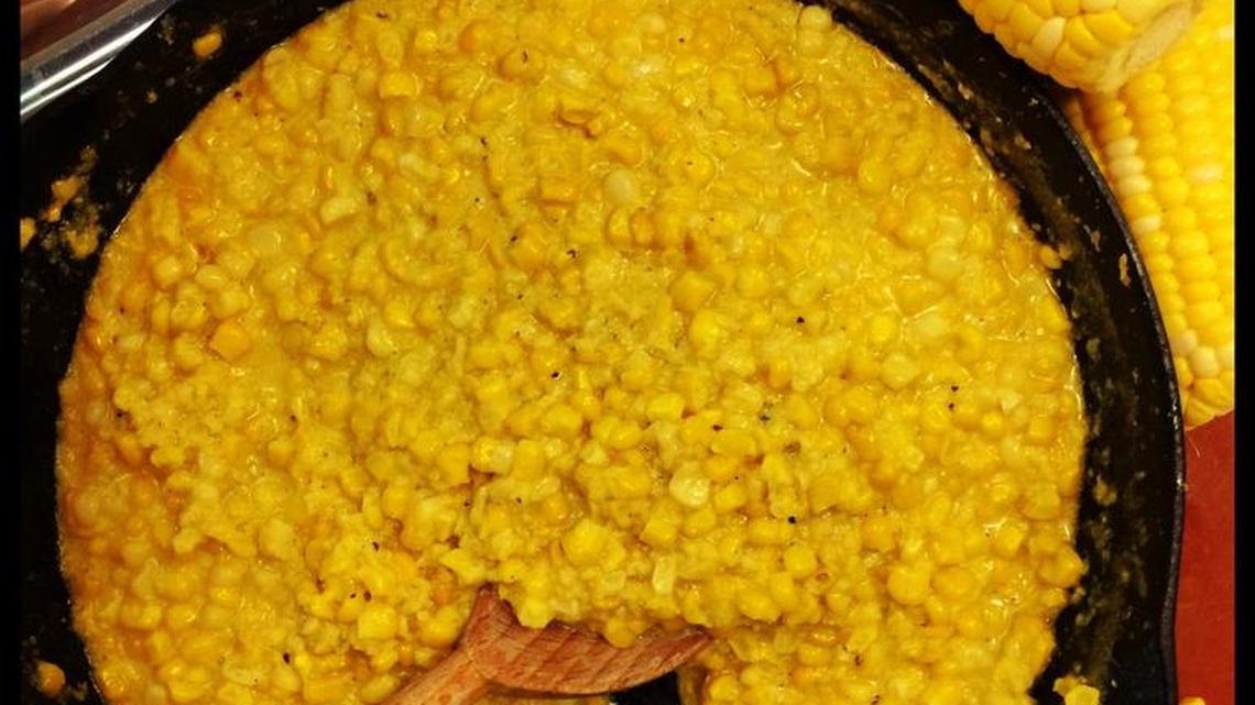 Skillet corn, AKA creamed corn, is getting ready when you stir and it leaves a trail across the bottom of the skillet.