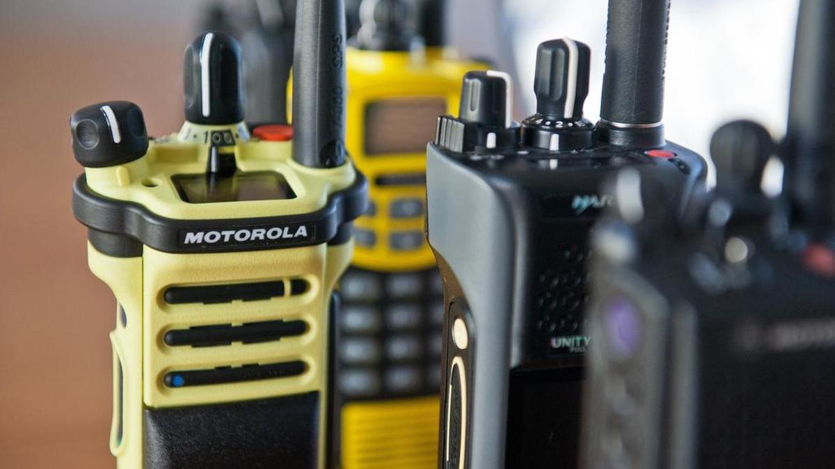 
Motorola says its pricey radios (yellow) remain the “preference” of first responders, despite efforts to bring more competition to the public-safety radio market.

