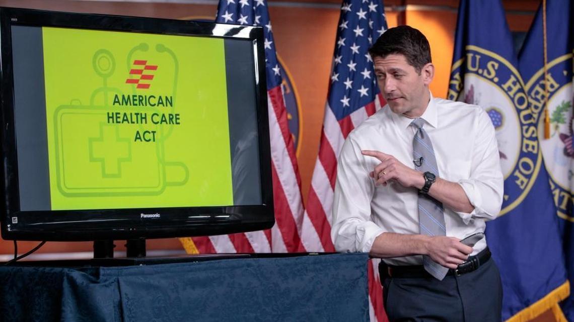 House Speaker Paul Ryan of Wis. uses charts and graphs to make his case for the GOP's long-awaited plan to repeal and replace the Affordable Care Act, Thursday, March 9, 2017, during a news conference on Capitol Hill in Washington.