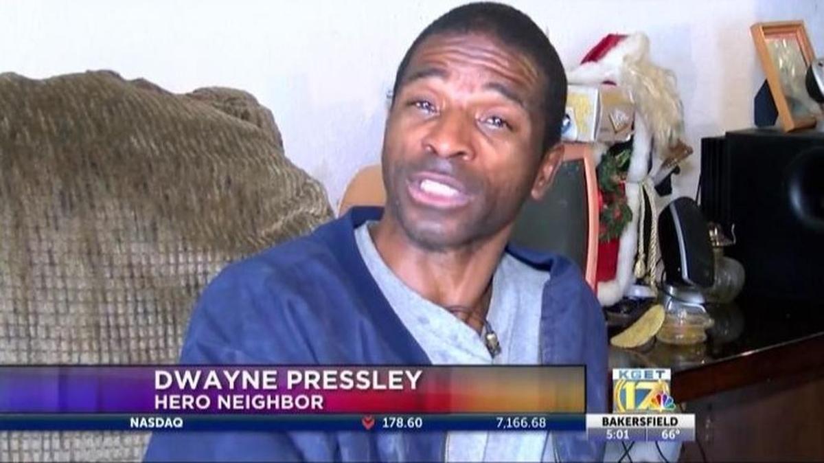 Dwayne Pressley rescued a 3-year-old child being attacked by a dog in a neighbor’s yard Wednesday in North Edwards, Calif.