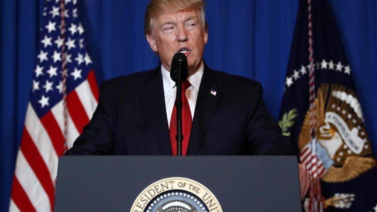 President Donald Trump speaks at Mar-a-Lago in Palm Beach, Fla., Thursday, April 6, 2017, after the U.S. fired a barrage of cruise missiles into Syria Thursday night in retaliation for this week's gruesome chemical weapons attack against civilians.