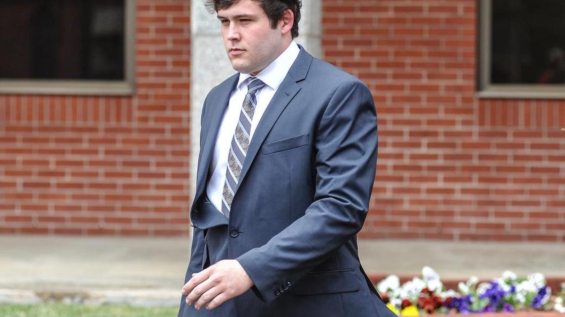 Former University of Mississippi student Austin Reed Edenfield leaves federal court Thursday after pleading guilty to placing a noose on the school's statue of its first black student, in Oxford, Miss. Edenfield waived indictment and pleaded guilty to a misdemeanor charge before U.S. District Judge Michael Mills.